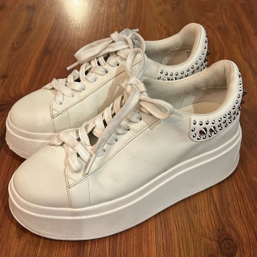ASH white leather studded platform sneakers size 7